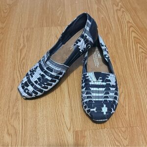 TOMS - Huarache Alpargata Woven Flats (Black Leather & Multicolor Fabric)